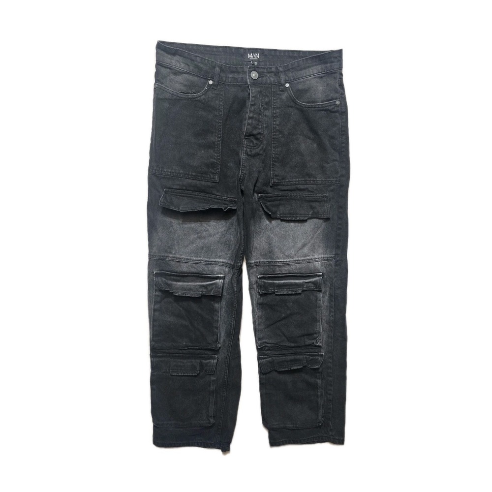 BOOHOO MAN Baggy Rigid Multi‎ Pocket Cargo Jeans Black 32x31